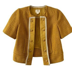 Anthropologie Cindra short sleeved mustard colored vintage inspired blazer
